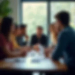 A diverse group collaborating around a table discussing strategies