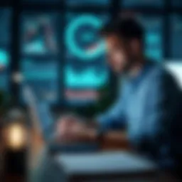 A small business owner analyzing marketing data on a laptop